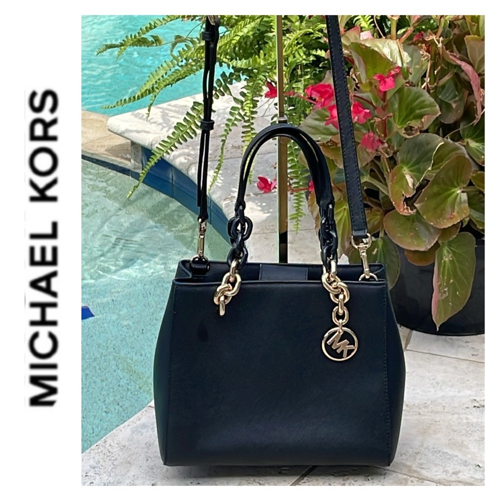 Michael Kors Cynthia Small Black Satchel/Xbody in Saffiano Leather (NWT)